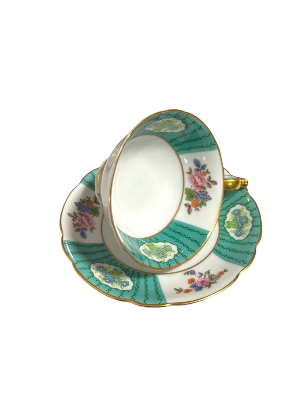✨ Vintage Royal Bayreuth Bavaria Teacup & Saucer – Green & Gold ✨
